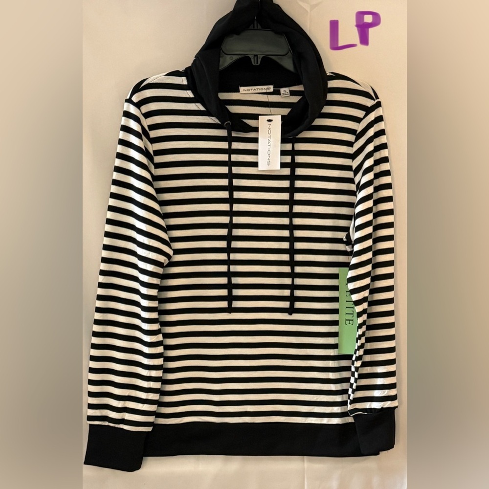 Notations Black and White Striped Hoodie